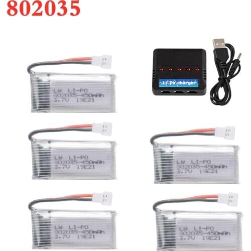 3.7V 450mAh Lipo Battery + Charger for X4 H107 H31 KY101 E33C E33 U816A V252 H6C RC Drones Spare Part Upgraded 802035 Battery