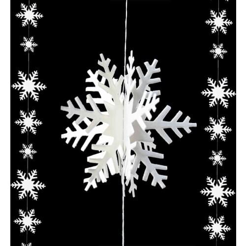 3 Meters 3D White Snow Paper Garland 12pcs Snowflakes String Bunting Banners for Christmas Decoration Xmas Tree Hanging Ornament