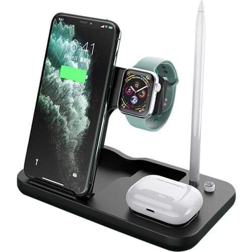 4 in 1 Foldable Charging Station For Apple Watch Earphone Smartphone Pencil Wireless Charger Stand Dock Black White Green Blue