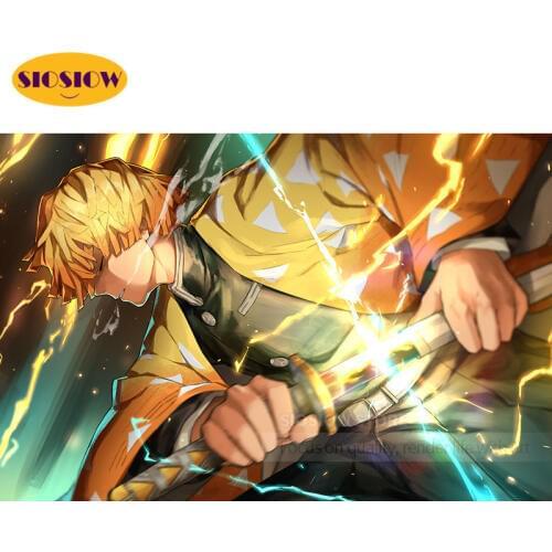 5d Diy Diamond Painting Cartoon Full Round Drill Demon Slayer Zenitsu Agatsuma Sword Diamond Mosaic Embroidery Cross Stitch Kit