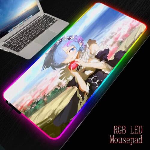 MRGBESTRGB Anime Girl Re Zero RGB Gaming Large Mouse Pad Soft LED Backlit Computer Mousepad for Gamer Office PC Desk Mat XXL