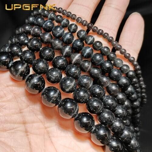 Black Cat Eye Opal Round Natural Stone Spacer Loose beads for Jewelry making bracelet necklace DIY Accessories 4/6/8/10/12MM
