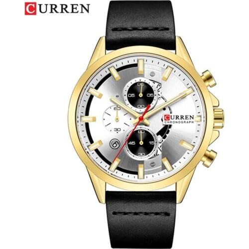 CURREN 8325 Mens Quartz Watch Chronograph Waterproof Leather Strap Fashion Sports Wristwatch Business Calendar Wristwatches