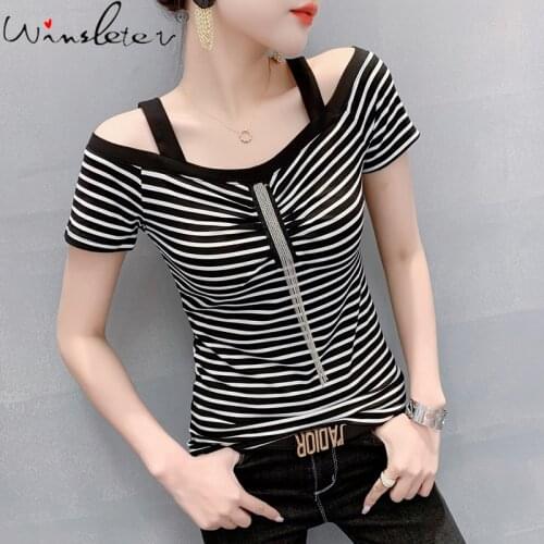 Summer European Clothes Cotton Slim T-Shirt Sexy Fashion Off Shoulder Tassels Women Tops Short Sleeve All Match Tees New T14809A