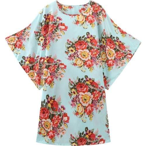 Chinese Women Bathrobe Print Flower Nightgown Loose Lounge Sexy Nightdress Short Sleeve Casual Comfortable Intimate Lingerie