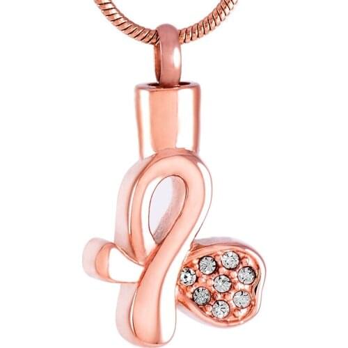 IJD9542 Stainless Steel Crystal Heart Ribbon Pendant Necklace Memorial With Cremation for Ashes Urn Keepsake For Women Jewelry