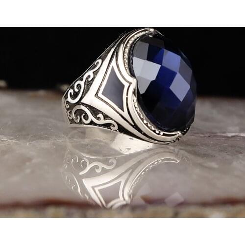 Zircon Traditional Turkish 925 Sterling Silver Mens Handmade Sword Signet Rings Jewelry Gift From Turkey for Women Men