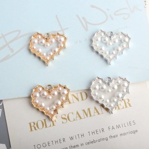 MRHUANG 5pcs/pack Lace Heart Pearl Hollow Charms Pendant DIY Fit Earring for Women Gold-colour Silver color