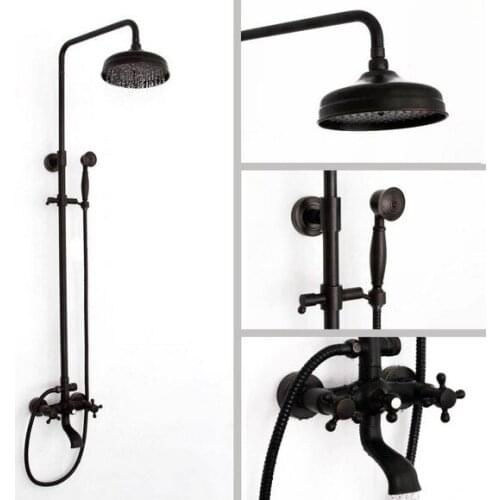 Oil Rubbed Brass Wall Mounted Rain Bathroom Rainfall Shower Faucet Set with Hand Spray Shower Head Bath Tub Mixer Tap 2hg040