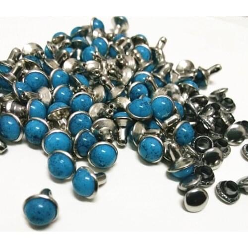 Hot Sell DIY100PCS 7mm Accessories Blue Turquoise Crack Rivets Leather Craft Punk Studs Shipping Free