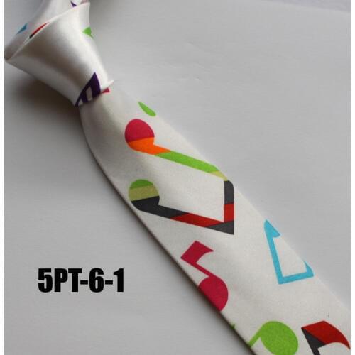5cm Men Popular Slim Ties Fashion Satin Rayon Necktie White with Musical Notes Gravata for Musician