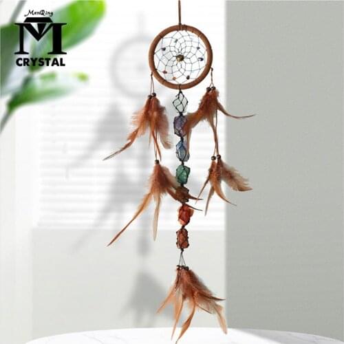 Natural Crystal Seven Chakras Stone Dream Catchers Feathers Wall Hanging Room Car Home Decor Hunter Substance Dreamcatcher