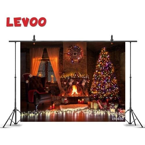 LEVOO Xmas Party Decor Backdrop Christmas Tree Fireplace Lights Carpet Night Background Photo Studio Photocall Photography Props