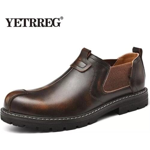 New Fashion Mens Casual Shoes High Quality Genuine Leather Mens Shoes Waterproof Mens Loafers Outdoor Motorcycle Work Shoes