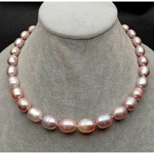 12mm purple baroque oval rice pearl necklace natural Freshwater PEARL Women Jewelry 35cm 43cm 15'' 17