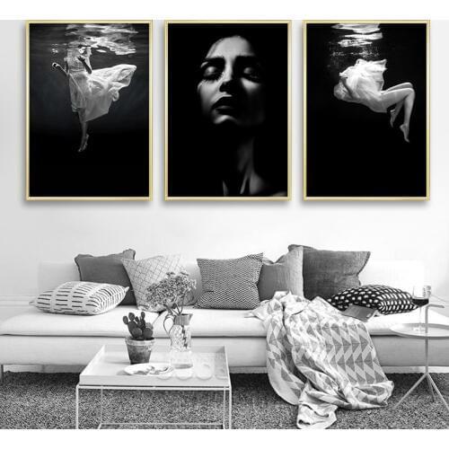 Nordic Style Poster Print Beauty Girl Canvas Painting Wall Art Black And White Wall Pictures For Living Room Abstract Minimalist