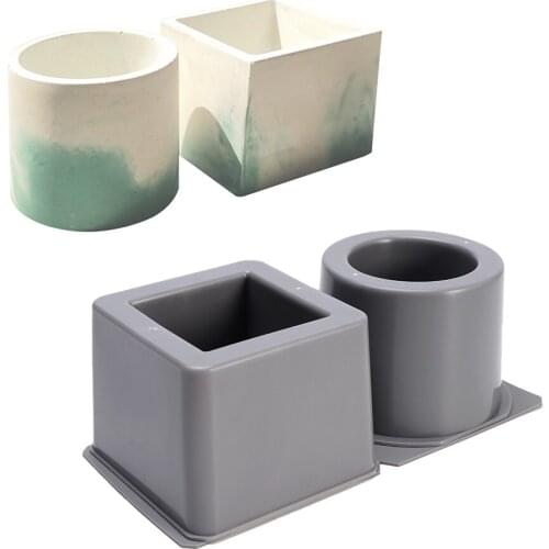 Durable Silicone Flowerpot Mold Cement Pot DIY Succulent Making Mold Manual Clay Craft Cement Silicone Square Round Bottle Mould