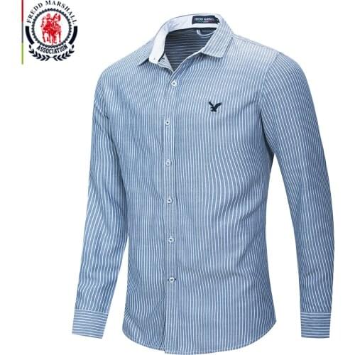 Fredd Marshall 2020 New Fashion Small Striped Shirt Men Casual Brand Long Sleeve Shirts Male 100% Cotton Embroidery Shirts 222b