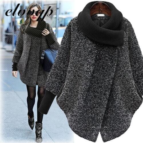 S-5XL Large Size Women Woolen Coat 2020 Autumn Winter Wool Coat Knitted Turtleneck Thick Cashmere Cloak Female Jacket Plus Size