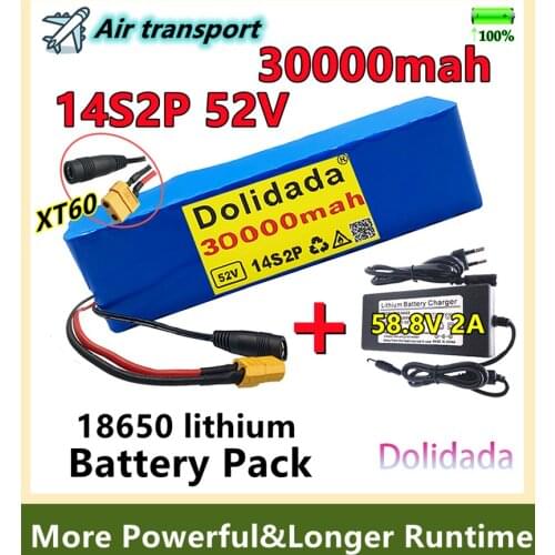 Brand new 52v 30000mah 14s2p with BMS lithium-ion battery pack for balance bikes, electric bicycles, and scooters. with charger