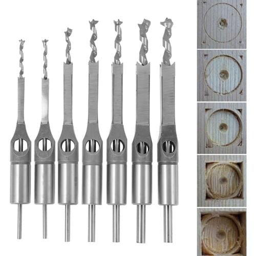 7pcs Square Hole Drill Bit 45 Steel 1/4 To1/2 Mortising Drilling Woodworking Tools 6-12.7mm Mortising Chisel Set Twist Drill