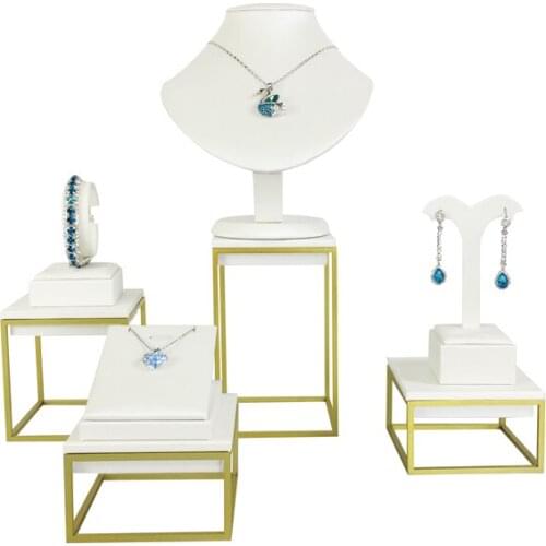 High-End White Brushed Jewelry Display Props, Golden Stainless Steel Jewelry Display Rack, Jewelry Store Window Image Display