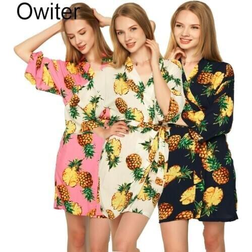 Owiter Cotton Pineapple Floral Women Bride Robe Gown Wedding Kimono Sexy Sleepwear Robes Lingerie Bridesmaid Robe Other Clothes
