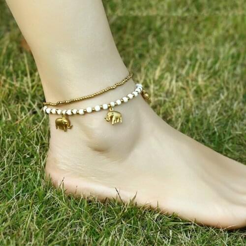 European and American Bohemian Style Semi-precious Stone Womens Beach Anklet Handmade Beaded Woven Beach Vacation Female Anklet