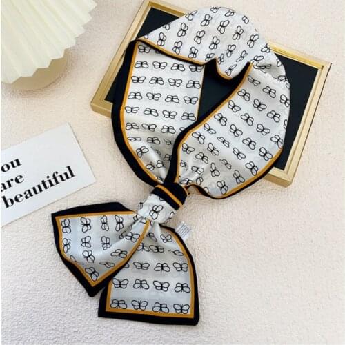 14*140cm Double Deck Silk Hand Feeling Skinny Scarf Girls Fashion Neckerchief Women Head Print Foulard Decoration Drop Shipping