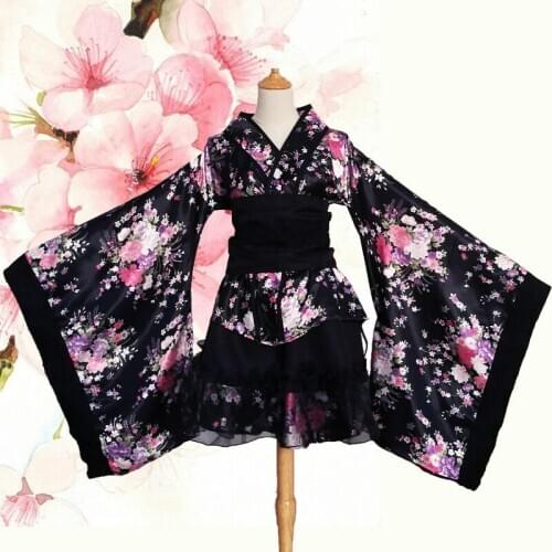 Womens Sexy Kimono Sakura Anime Costume Japanese Kimono Traditional Print Vintage Original Tradition Silk Halloween Dress