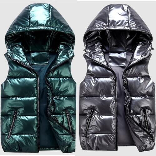 Winter Vests Hooded Glossy 2020 New Bright Color Vest Padded Jacket Sleeveless Female Waistcoat student warm jacket Parent-child