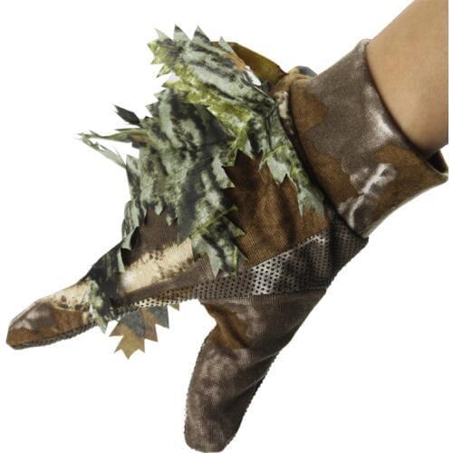 1 Pair 3D Leaf Fishing Hunting Gloves Non-slip Bionic Camouflage Gloves Full Finger Skidproof Silicone Dots Hunter Gloves