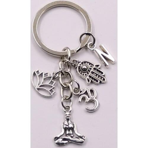 1pcs Silver I Love Yoga Keychain Hamsa Hand Charms Ohm Symbol Keyring Lotus Jewelry OM Handbag Jewelry DIY