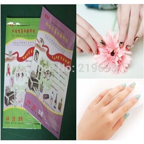 10 pieces clear +10 pieces white) blank paper, DIY beautitul nails design, inkjet water slide transfer for nails
