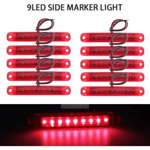 10PCS Red 9LED Bus Truck Trailer Truck 24V LED Lights Side Marker Light Waterproof LED Light Tail Indicator Parking Light