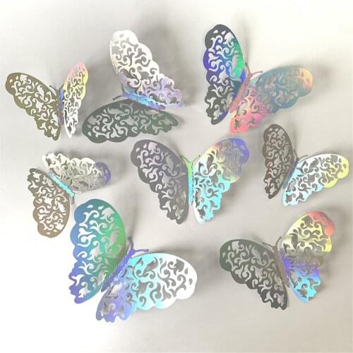 12pcs 3D Butterfly Design Decal Art Wall Stickers Room Hollow Butterfly Home Decor PVC DIY Stickers Fridge Wallpaper Decoration