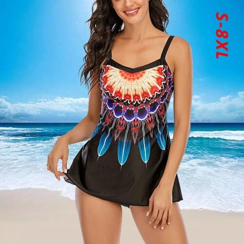 2021 New Plus Size 8XL Women Two Piece Tankini Swimwear Push Up Swimsuit Tummy Control Print Summer Beach Bathing Suit