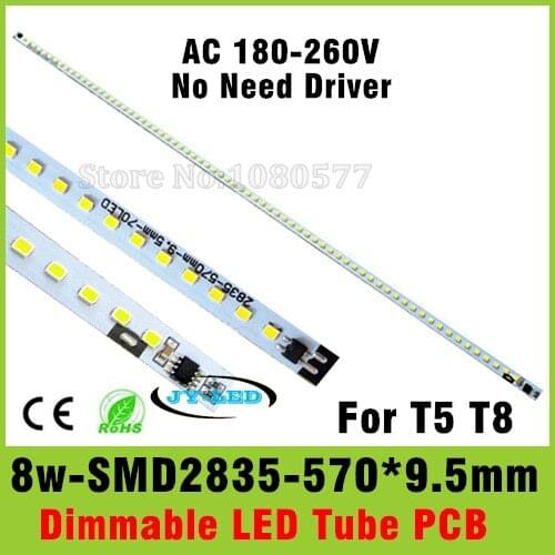 AC 220v Directly 8W T5 T8 LED Tube PCB Aluminum Plate Driverless with SMD2835 Epistar Chip Cold White/Warm White