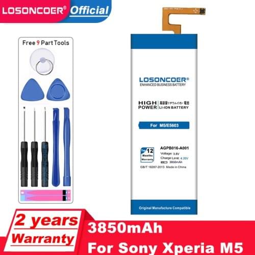 LOSONCOER 3850mAh AGPB016-A001 Li-Polymer For Sony Xperia M5 Battery M 5 E5603 E5606 E5653 E5633 E5643 E5663 E5603 E5606