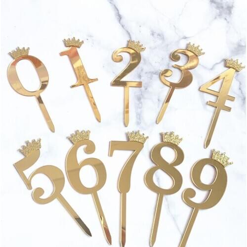 Digital Number Cake Topper Acrylic Wedding Birthday Party Cake Decorations for Kids and Adults Silver Golden Cupcake Toppers