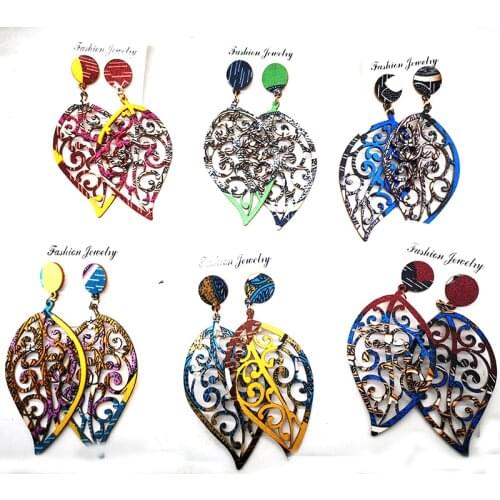 Free Shipping!2021 fabric Leaf wooden Drop stud earrings can mixed colors