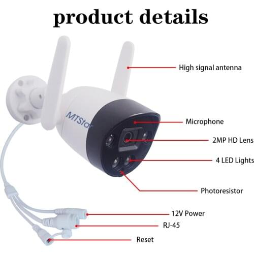 2.0MP Wifi Wireless Bullet Camera Onvif P2P Two-way Audio TF Card 1080P Wifi CCTV Camera with Bracket