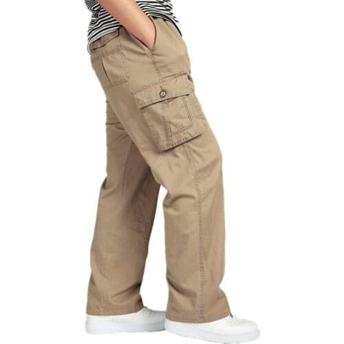 Men Elastic Waist Multi Pocket Long Baggy Straight Cargo Jogger Trousers Male Mens Pants Large size Big 4xl 5xl 6xl Plus Summer