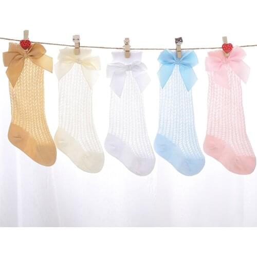 0-4Y Spanish Style Baby Girls Socks Bows Knee High Children Socks Toddlers Tube Long Sock Hollow Out Princess High Fishnet Socks