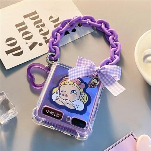 For Samsung Galaxy Z flip mobile phone protective case f7070 folding 5g cartoon cute girl heart bracelet