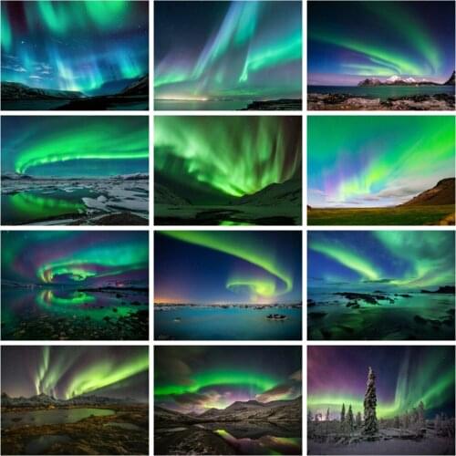 Huacan Full Square/round Diamond Painting Aurora Scenery Home Decor Diamond Embroidery Mosaic Natural Fantasy Wall Stickers