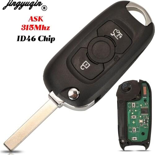 Jingyuqin 3 Buttons ASK 315MHz ID46 Chip Folding Smart Remote Control Car Key Fob For Buick OpelWith Uncut Blade Replacement