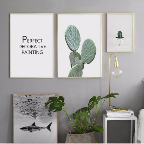Cactus Shark Quotes Canvas Painting Minimal Nordic Poster Nursery Wall Art Picture for Kids Living Room Home Decor No Frame