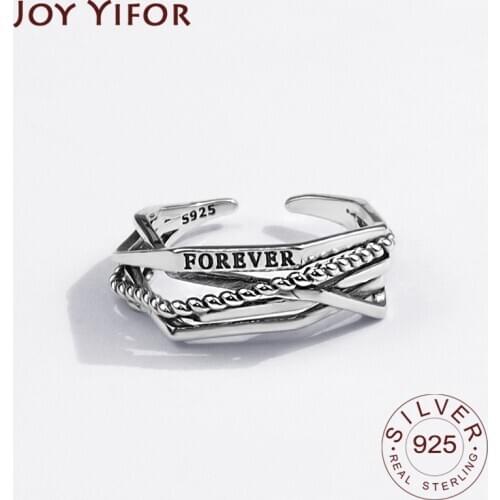 925 Sterling Silver Rings for Women Forever Letters Vintage Wedding Trendy Jewelry Large Adjustable Antique Rings Anillos