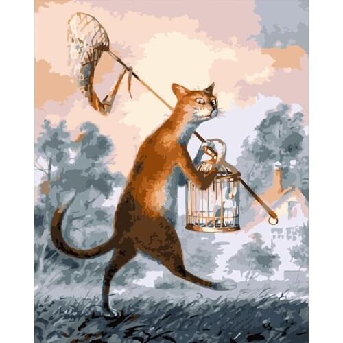 Painting By Number On Canvas Kits Animal Cat Unique Gift DIY Coloring By Numbers Cat Acrylic Paint Decor For Home